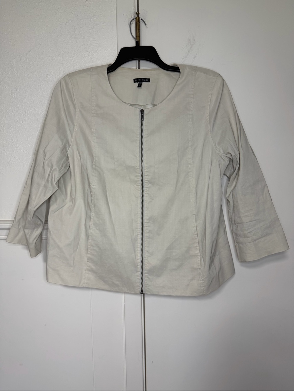 Eileen Fisher Off-White Zip Front Lightweight Jacket XL